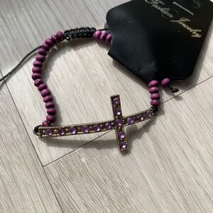 Purple Beaded Cross Bracelet NWT